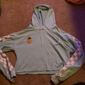 Amazon teal cropped hoodie with pineapple on it
